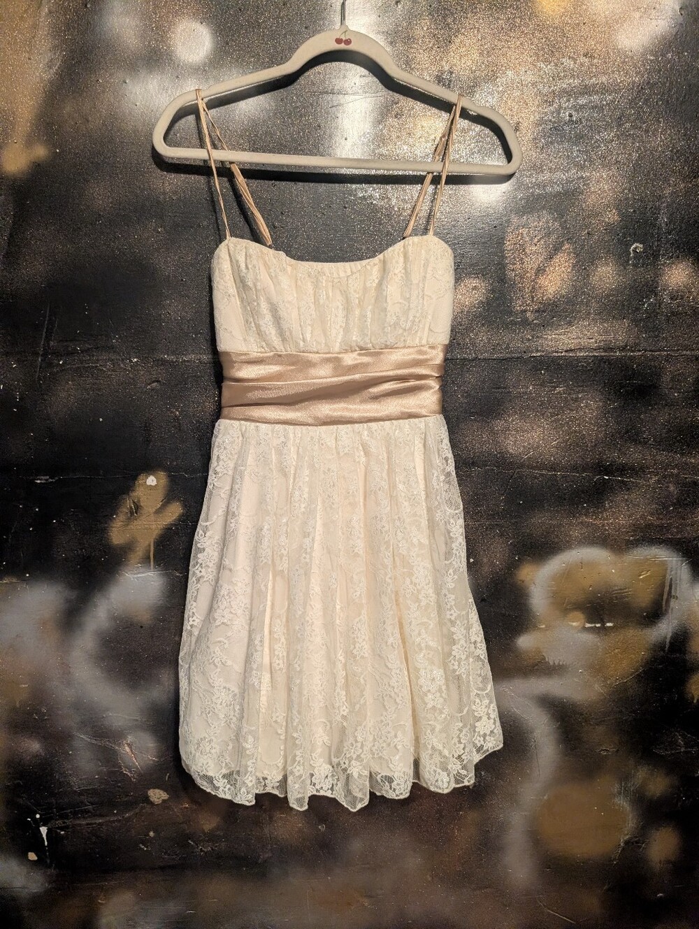 Speechless Cream Lace Mini Dress with Champagne Sash Vintage